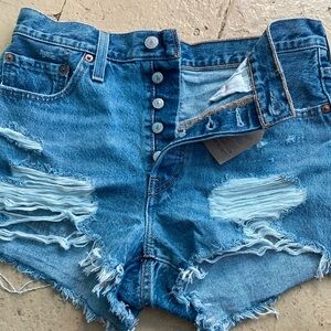 Levi Distressed Blue Denim Shorts